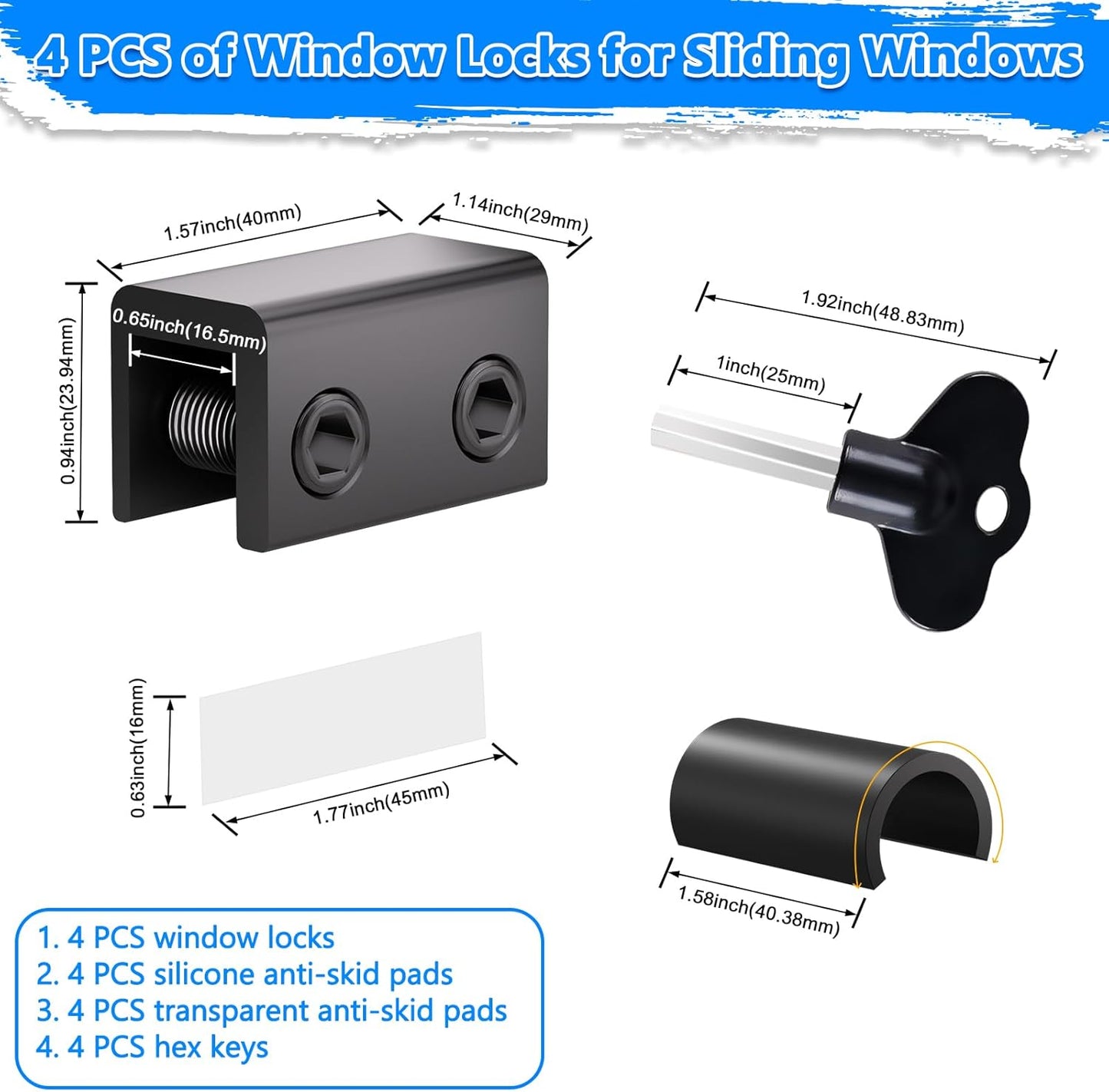 Window Locks, 12 Sets Sliding Window Locks, Sliding Door Lock, Childproof Safety Window Lock Clamps Window Bar or Home School and Office Black