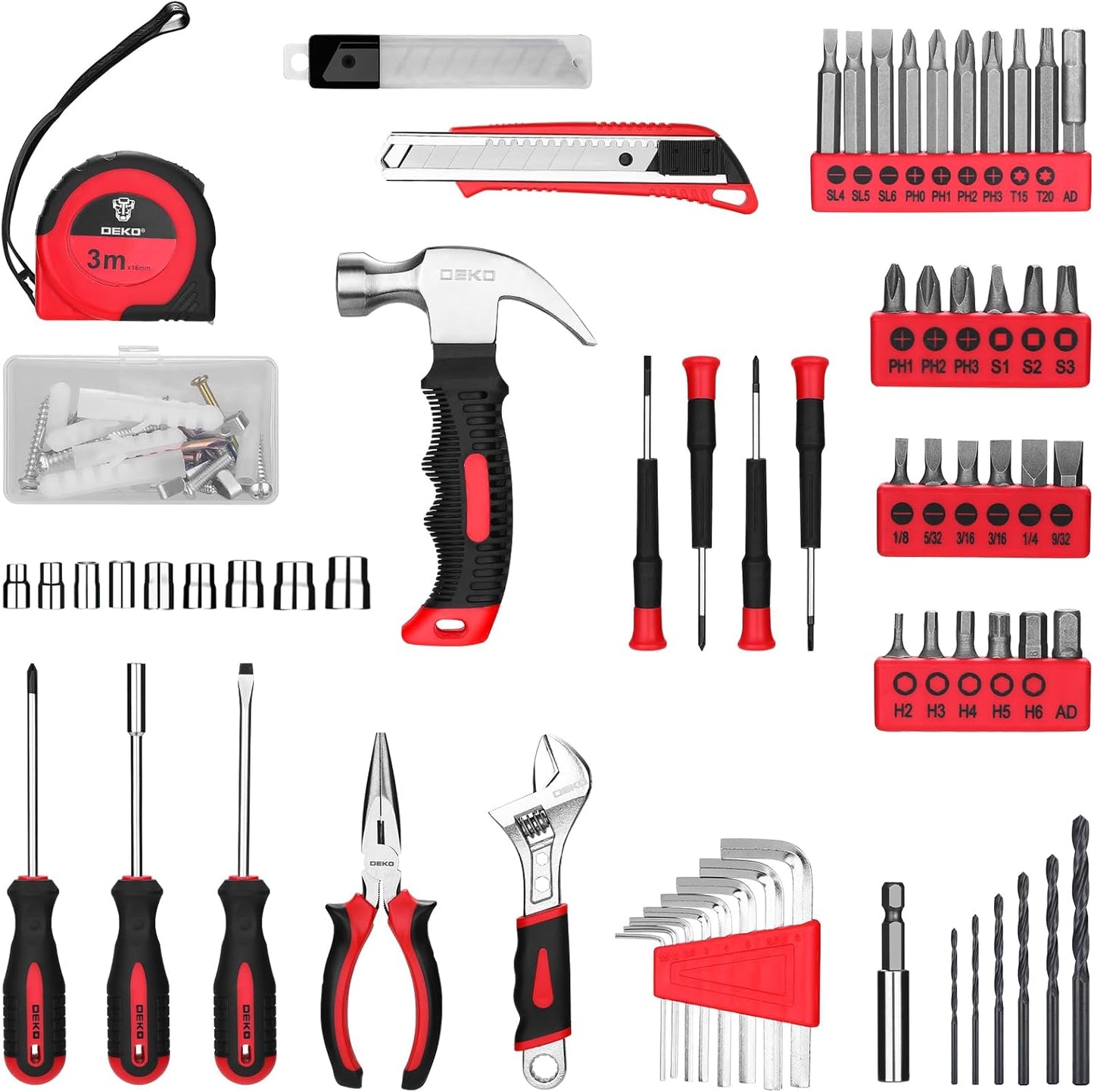 Drill Set: Tool Set with 8V Red Cordless Drill, Home Tool Kit with Drill, Hand Tool Kits for Women 126 Piece