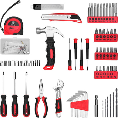 Drill Set: Tool Set with 8V Red Cordless Drill, Home Tool Kit with Drill, Hand Tool Kits for Women 126 Piece