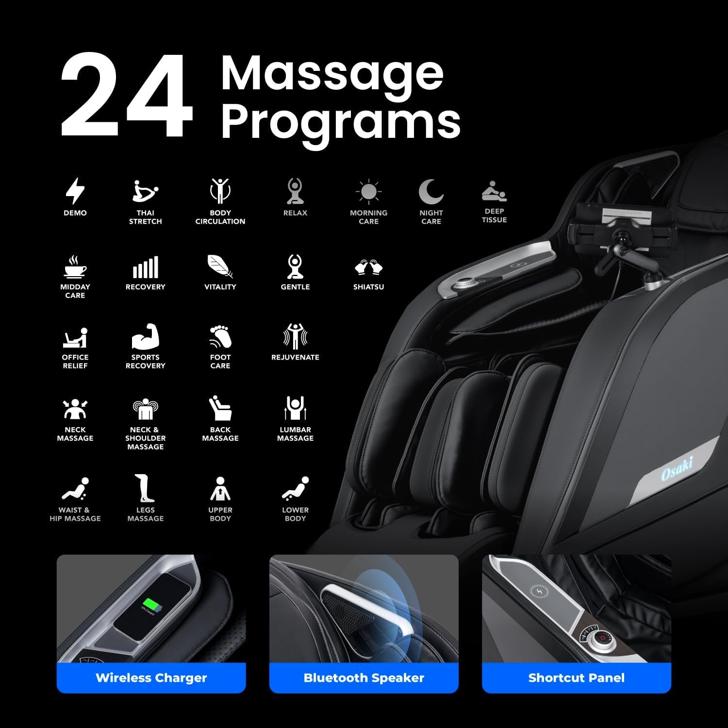 Vibe 4D L 4D Massage Mechanism L Automatic Body Scan L Deep Calf-Kneading L Space-Saving Technology L 3-Stage Zero Gravity L 32-Cell Full Body Air Massage (Black)
