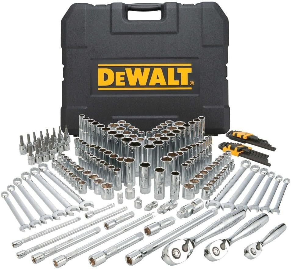 Mechanics Tools Kit and Socket Set, 204-Piece  Tool Set , 1/4" & 3/8" & 1/2" Drive, Metric/ SAE Deep and Shallow Sockets, 3/8" Hex Bits, Torx Bits, Spark Plugs, Wrenches (DWMT72165)