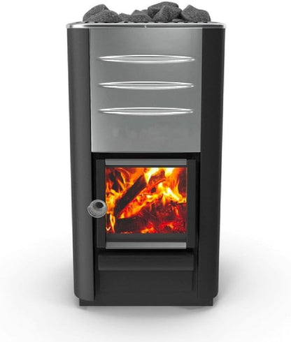 Outdoor Steam Sauna for 8 Person, Panoramic View, 6.2Ft X 7.9Ft Canadian Red Cedar Barrel Sauna with Asphalt Shingles Roof, Wood-Fired Stove, Triple Waterproof System, Chimney Kit, Rain Tarp