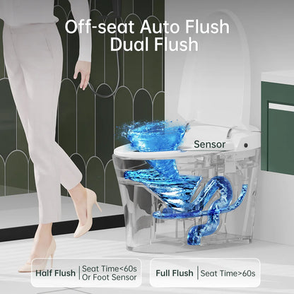 Smart Toilet with Foam Shield Splash Proof, One Piece Bidet Toilet,Dual Auto Flush,Foot Sensor Operation,Modern Elongated Toilet E16