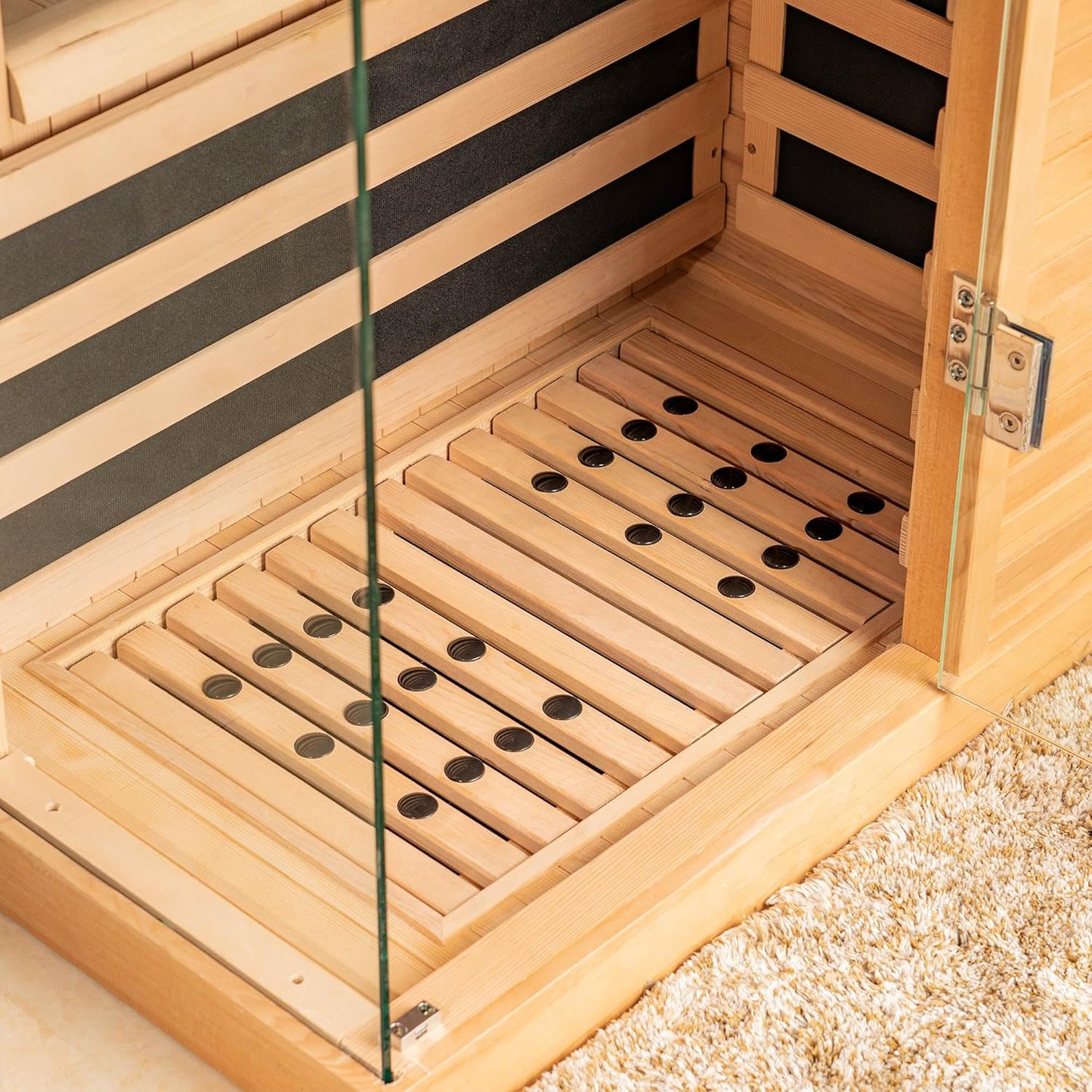 Infrared Home Sauna Room 1 Person Hemlock Wooden Indoor Sauna,7 Carbon 1560W/120V Heaters,With Led Color Therapy Light,Bluetooth Speaker,Tempered Glass,Touch-Tone Keypad and a Top Vent