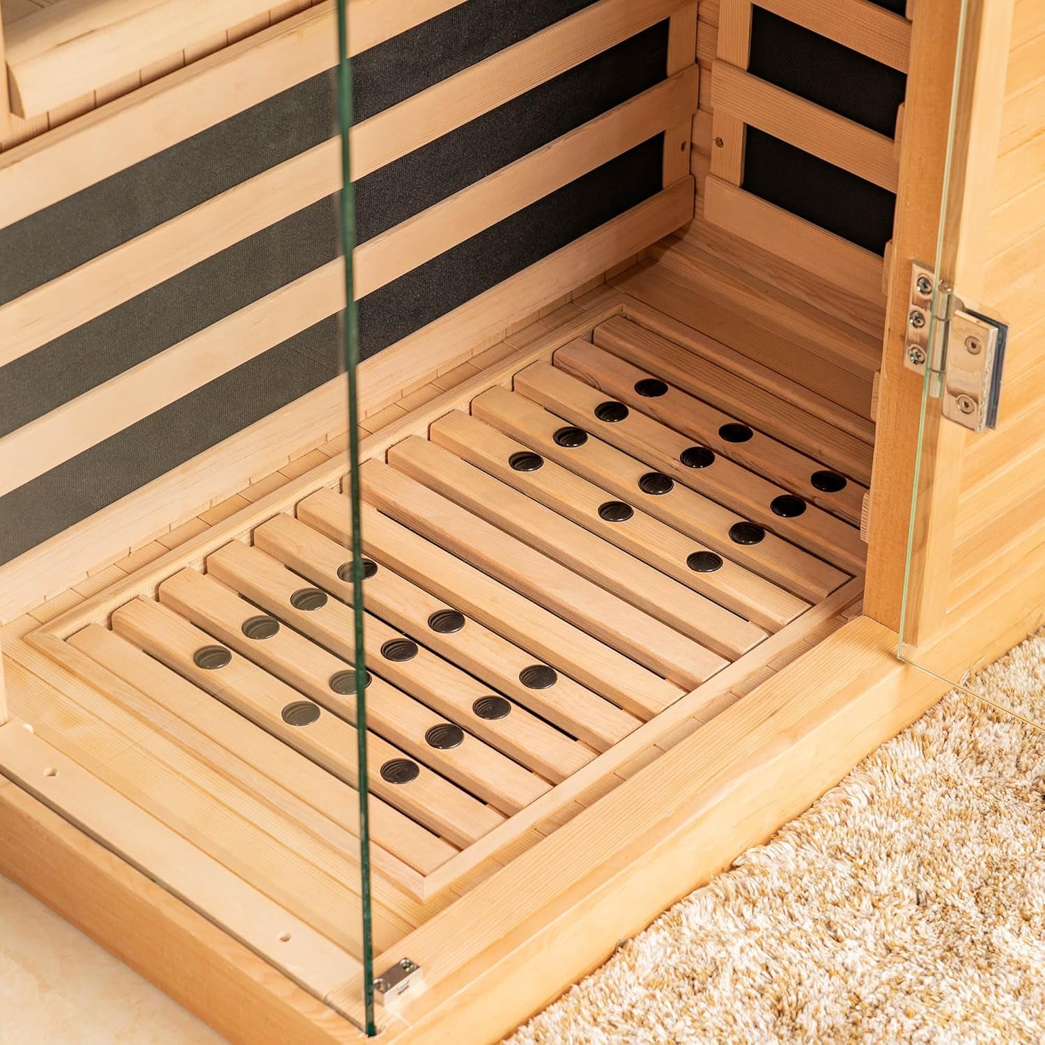 Infrared Home Sauna Room 1 Person Hemlock Wooden Indoor Sauna,7 Carbon 1560W/120V Heaters,With Led Color Therapy Light,Bluetooth Speaker,Tempered Glass,Touch-Tone Keypad and a Top Vent