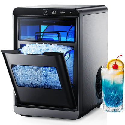 Nugget Ice Maker Countertop, 44.9Lbs per Day Chewable Pebble Nugget Ice Machine with Touch Screen for Home, Kitchen, Office, Stainless Steel, Black