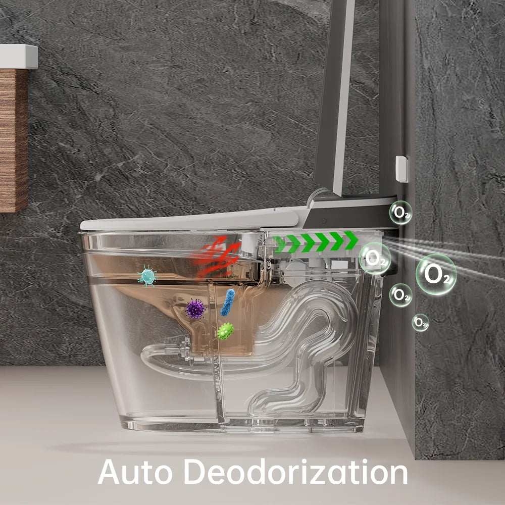 Smart Toilet Built-In Foam Shield Splash Proof & Tank, Auto Open/Close Lid,Ada Chair Height,Foot Sensor Flush