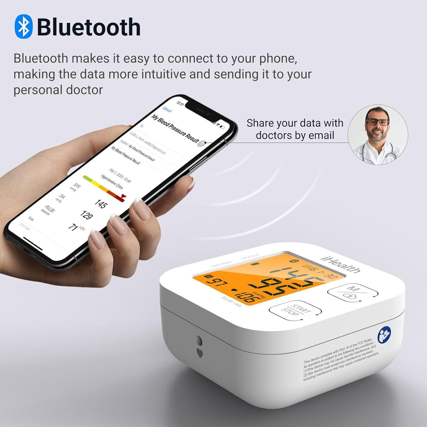 Track Smart Upper Arm Blood Pressure Monitor with Wide Range Cuff That Fits Standard to Large Adult Arms, Bluetooth Compatible for Ios & Android Devices