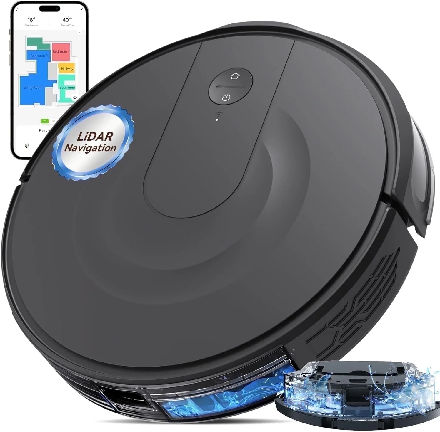 DL30 Pro Robo Vac and Mop Combo, Lidar Navigation with Mapping, Hard Floor Cleaning, 9000Pa Suction