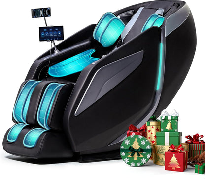 Full Body Zero Gravity Massage Chair with Body Scan 4D Intelligent Shiatsu Strecth Massage, Back/Leg Heated with AI Voice Control Bluetooth Speaker Airbags SL Track Massage Black