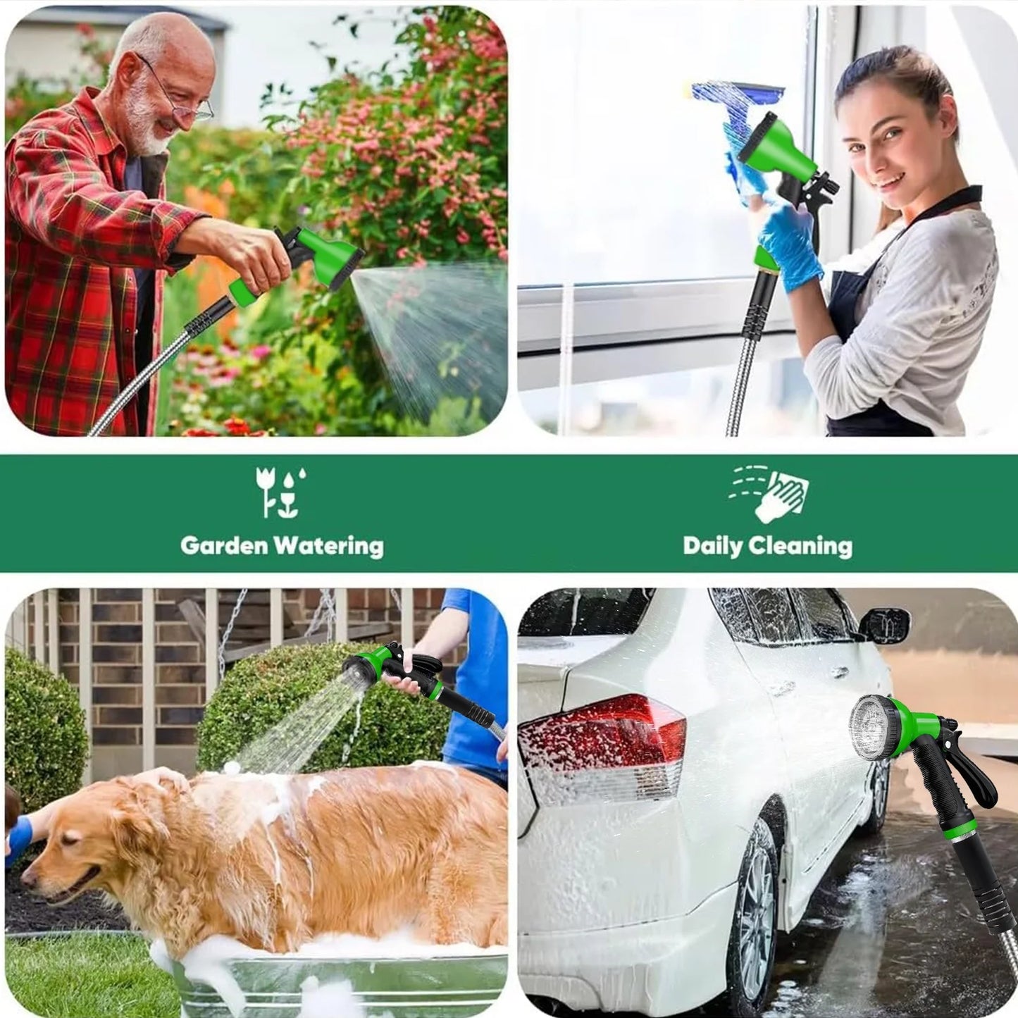 Garden Hose 75FT, 10 Pattern Thumb Spray Nozzle, No-Kink Flexible 304 Stainless Steel Water Hose, Lightweight Leak & Rust Proof Water Hose for Yard, Outdoor, 3/4" Swivel Connectors