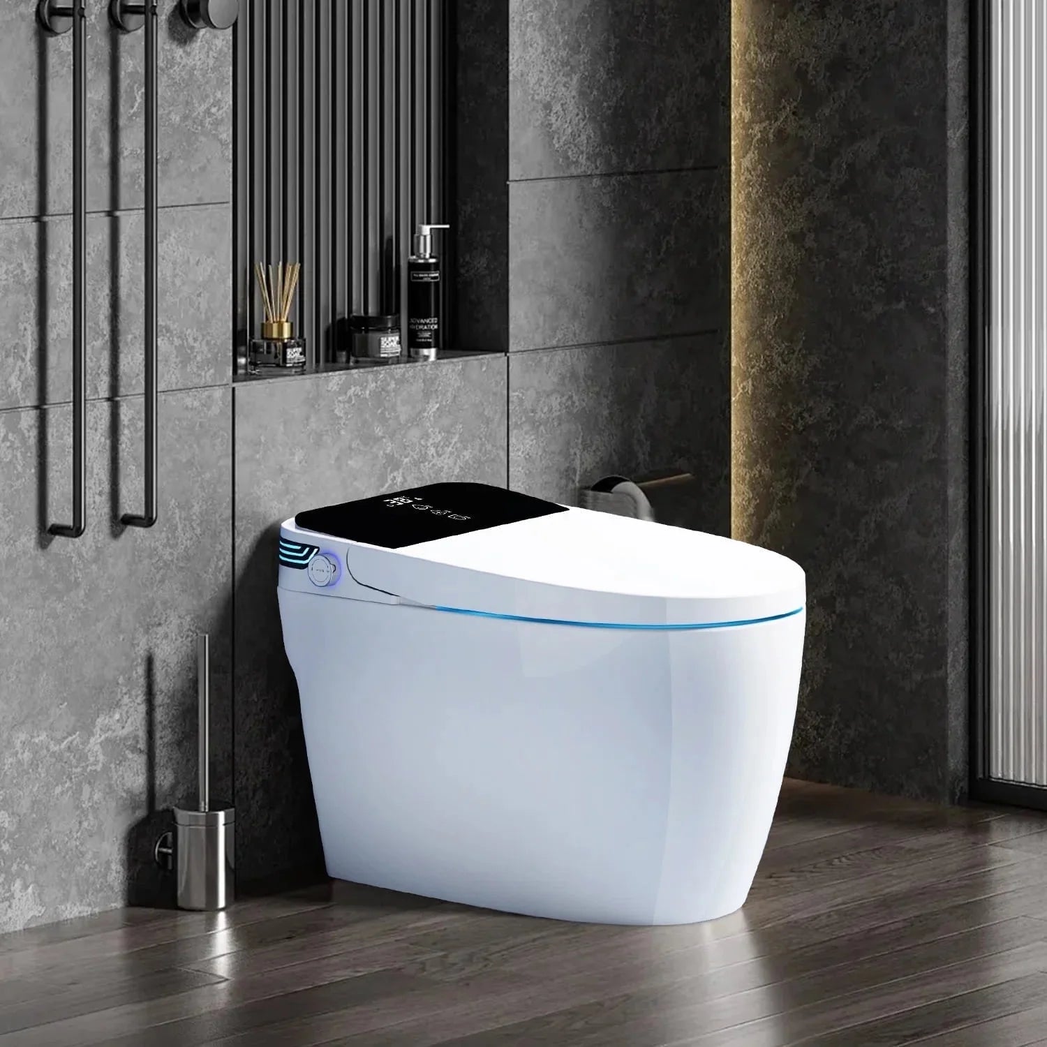 Smart Toilet with Tankless Bidet Wash, Auto-Open Lid/Seat, 1.28 Gallons Auto Dual Flush, Heat Seat, Warm Wash/Dryer, Soft Closing, Remote Control