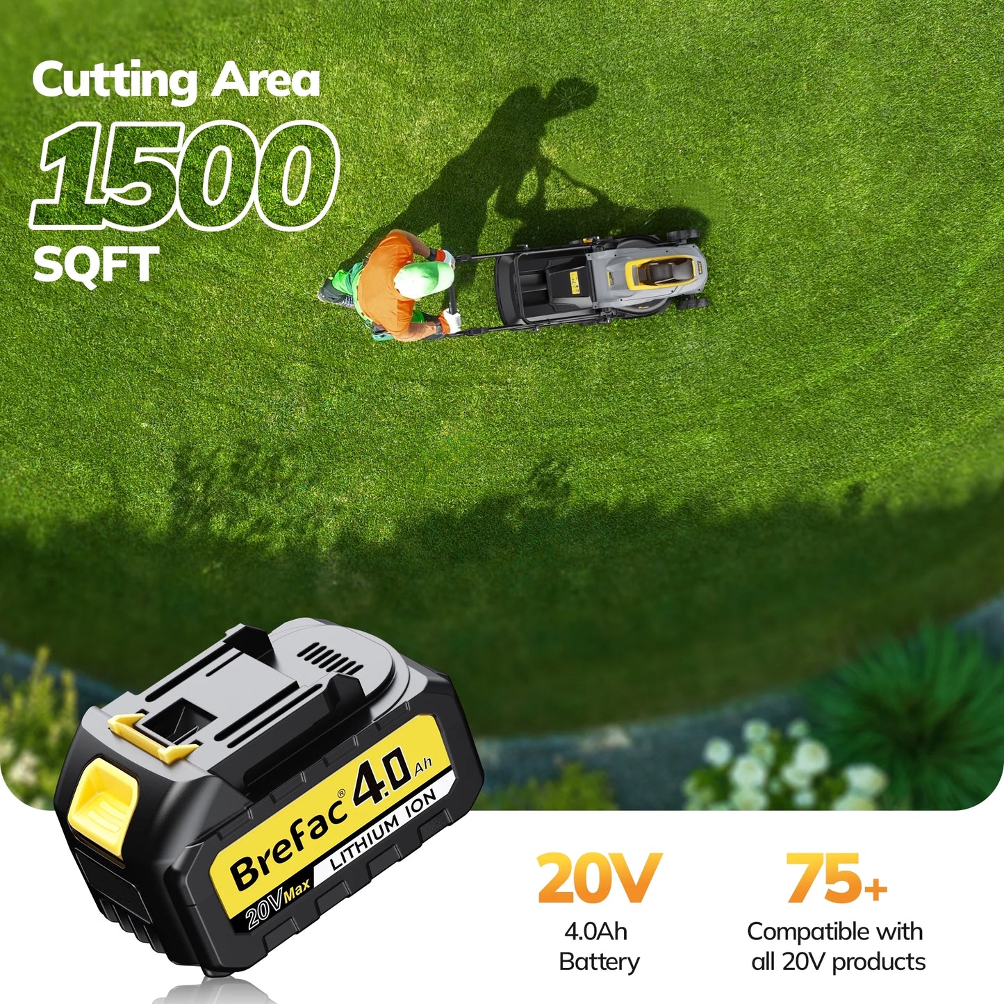 20V 13'' Cordless Lawn Mower - Versatile Grass Cutter with 4.0Ah Battery, 5 Height Settings & Durable Blades for Effortless Lawn Care