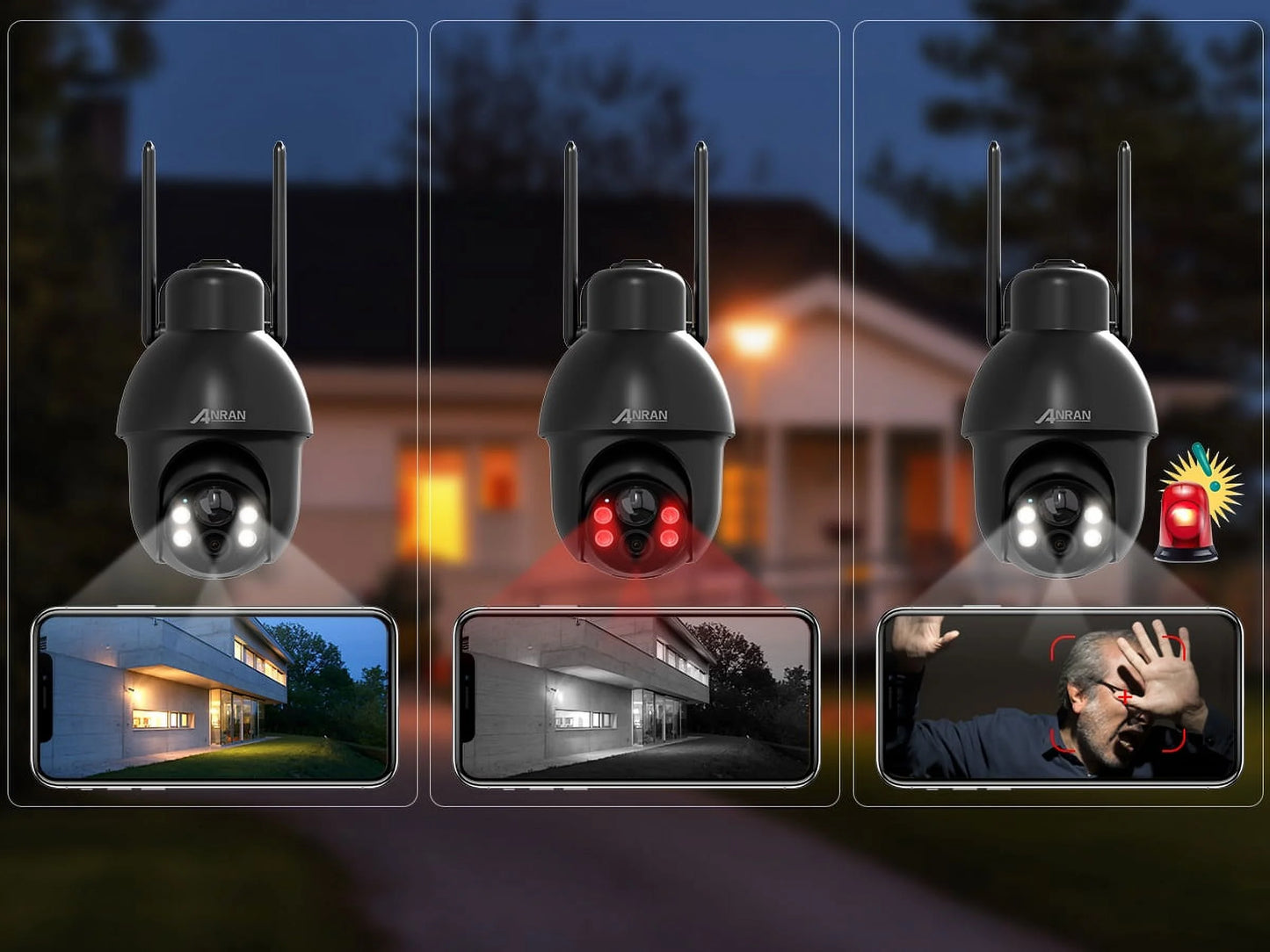 2K Security Camera Wireless Outdoor, Solar Outdoor Camera with 360° View, Smart Siren, Spotlights, 3MP Color Night Vision, AI Human Detection, 2-Way Talk