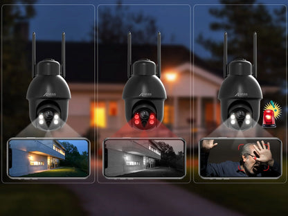 2K Security Camera Wireless Outdoor, Solar Outdoor Camera with 360° View, Smart Siren, Spotlights, 3MP Color Night Vision, AI Human Detection, 2-Way Talk