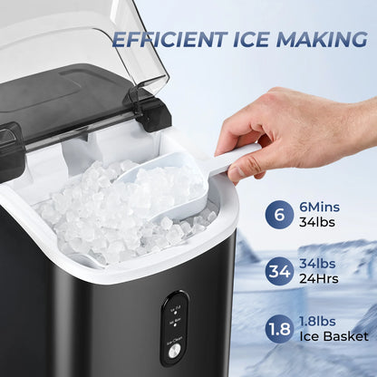 35Lbs/24H Nugget Ice Maker Countertop,Portable Ice Maker Machine with Auto-Cleaning, Black