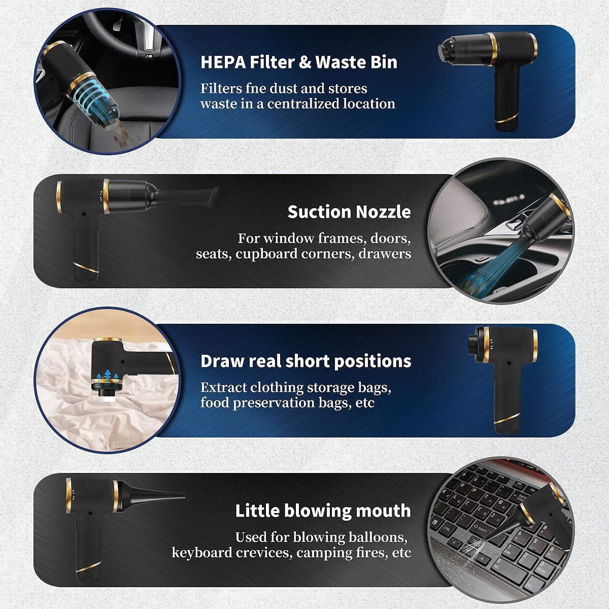 Handheld Vacuum Cleaner 15000PA Strong Suction Portable Car Vacuum Cordless for Home, Car, Pet Hair. Black.