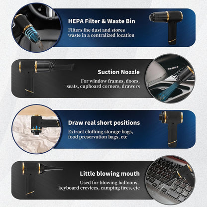 Handheld Vacuum Cleaner 15000PA Strong Suction Portable Car Vacuum Cordless for Home, Car, Pet Hair. Black.