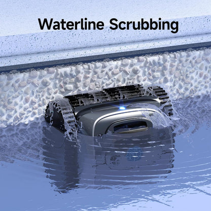 Pool Vacuum for Inground Pools, 4-In-1 Cordless Robotic Pool Cleaner for above Ground Pools, Triple-Motor up to 1,614 Sq.Ft, Wall & Waterline Cleaning, Wifi & Bluetooth Connect (Grey Blue)