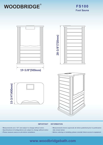 FS100 Portable FAR Infra-Red Heating Foot Spa Sauna Bucket with Removable Leg Sleeve,No Water Pouring, 77–149°F Temp Range