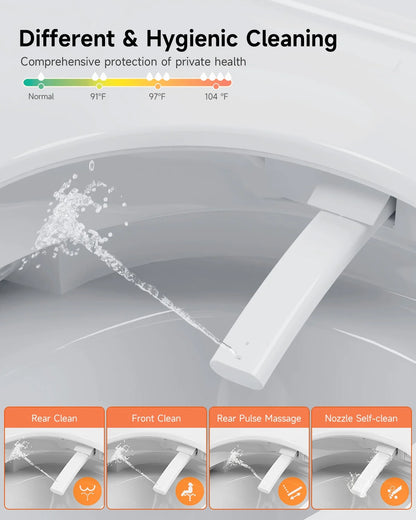 Smart Toilet with Tankless Bidet Wash, Auto-Open Lid/Seat, 1.28 Gallons Auto Dual Flush, Heat Seat, Warm Wash/Dryer, Soft Closing, Remote Control