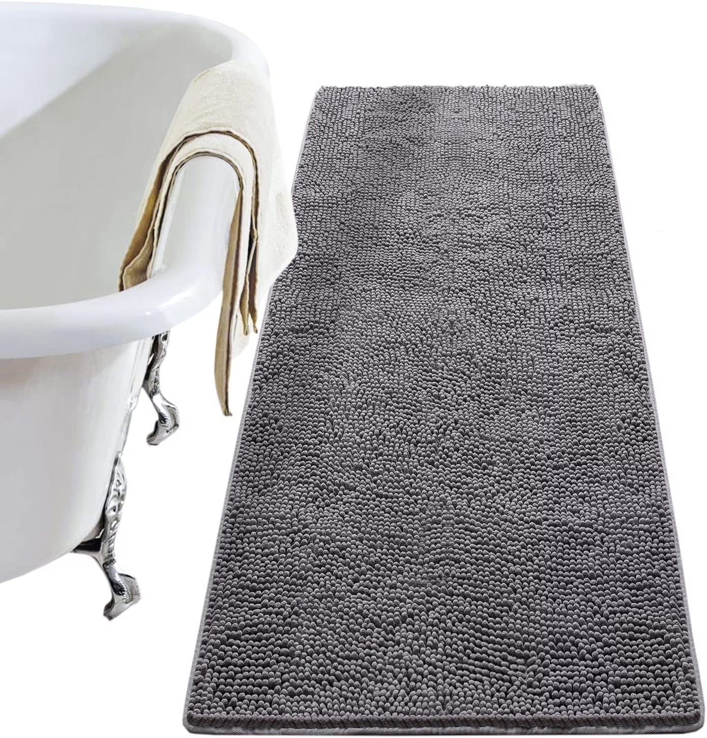 Luxury Soft Bathroom Non-Slip Rug Shaggy Bath Mat,24"X36",Gray