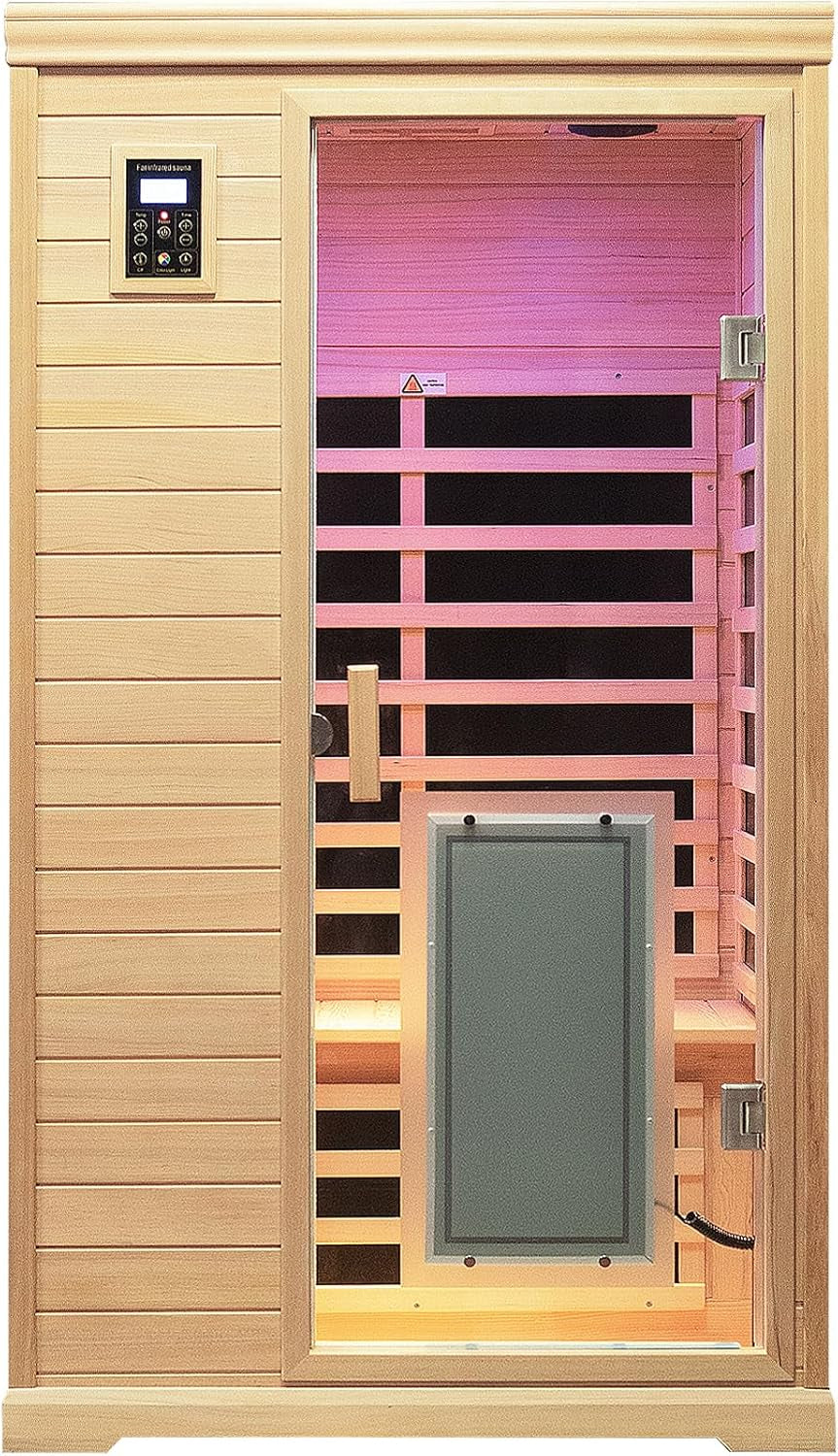 Outdoor Sauna 3 Person Infrared Sauna, Infrared Saunas for Home, 1950W Low EMF Far Infrared Sauna Old Fir Wooden Sauna with Beauty Red Light, Foldable Seat, Bluetooth, Chromotherapy Lamp, 20Amps