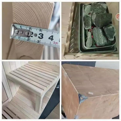 Wooden Steam Sauna Room with Panoramic View, Canadian Red Cedar Traditional Outdoor Barrel Wood Burning Sauna with Porch, Wood-Fired Stove with Chimney Kit, Wood Shingles, 6-8 Person