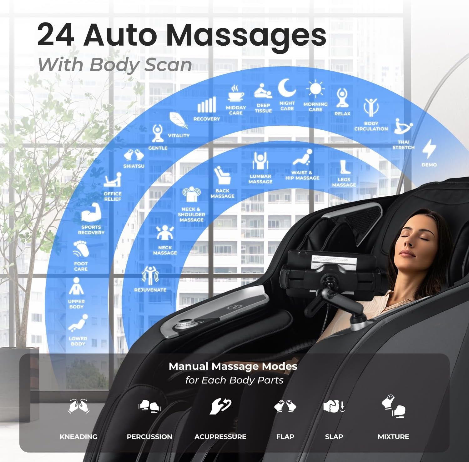Vibe 4D L 4D Massage Mechanism L Automatic Body Scan L Deep Calf-Kneading L Space-Saving Technology L 3-Stage Zero Gravity L 32-Cell Full Body Air Massage (Black)