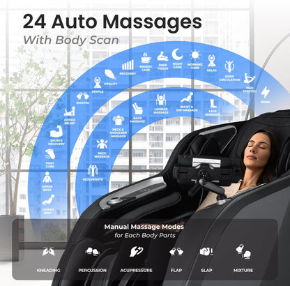 Vibe 4D L 4D Massage Mechanism L Automatic Body Scan L Deep Calf-Kneading L Space-Saving Technology L 3-Stage Zero Gravity L 32-Cell Full Body Air Massage (Black)