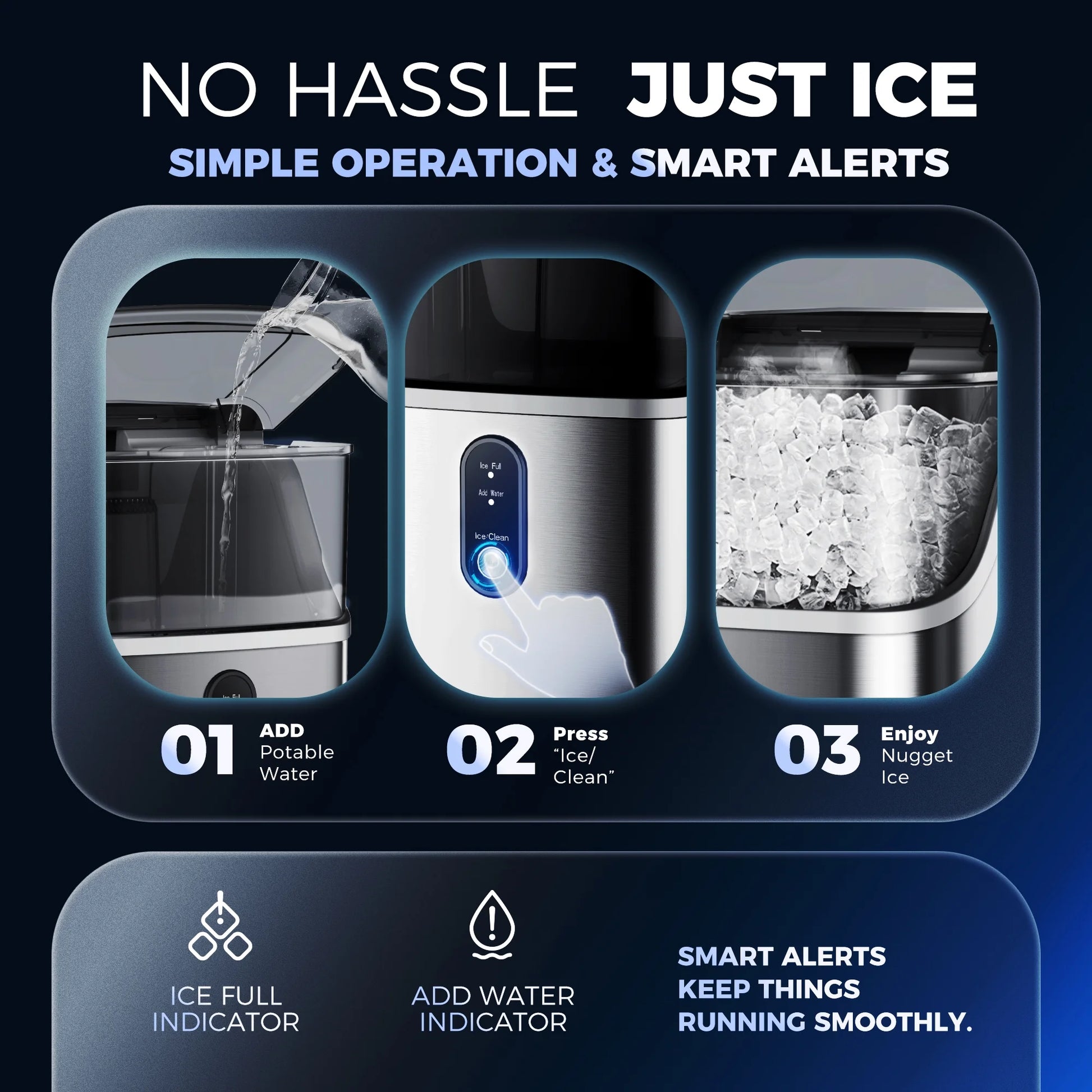 Nugget Ice Maker Countertop, Portable Ice Maker Machine with Self-Cleaning Function, 35Lbs/Day, Soft Chewable Pellet Ice, Silver