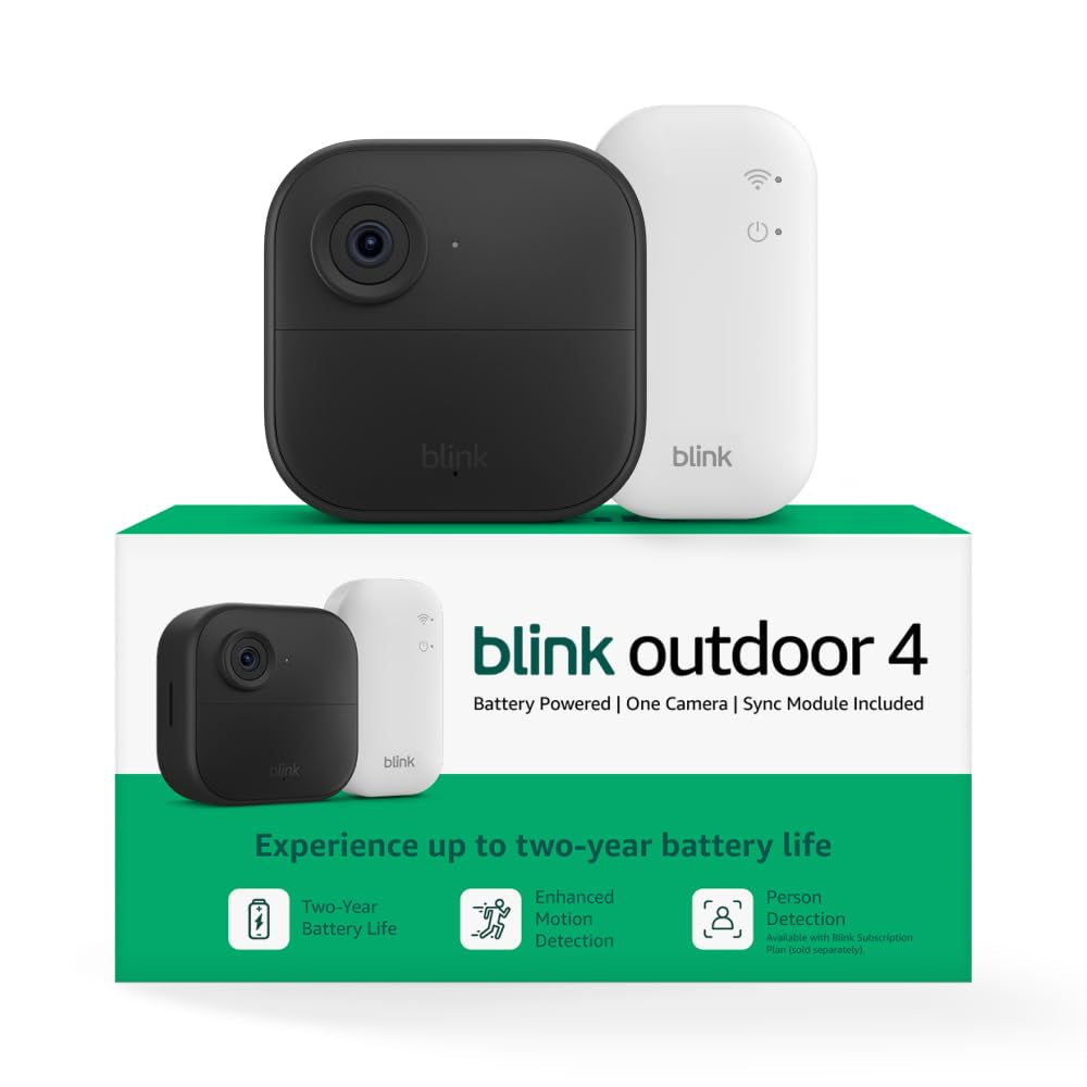 Outdoor 4 – Wireless Smart Security Camera, Two-Year Battery Life, 1080P HD Day and Infrared Night Live View, Two-Way Talk. Sync Module Core Included – 1 Camera System
