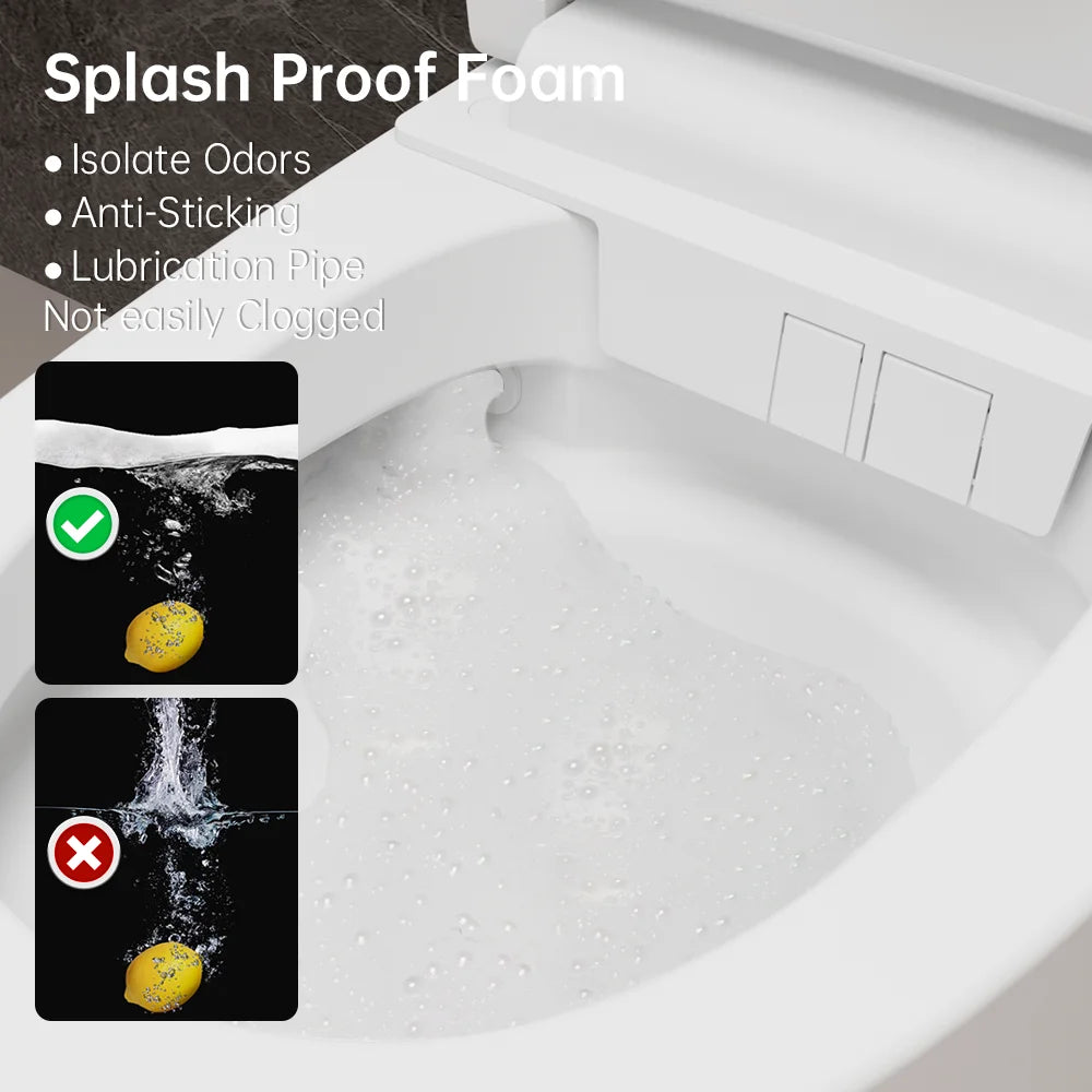 Smart Toilet Built-In Foam Shield Splash Proof & Tank, Auto Open/Close Lid,Ada Chair Height,Foot Sensor Flush