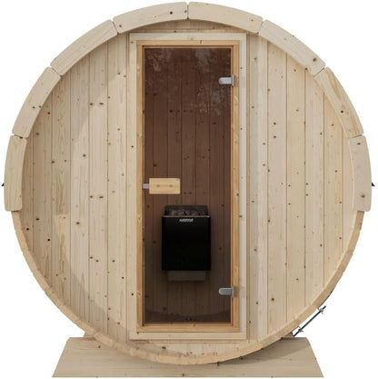 Eurosauna 2-Person Outdoor Barrel Sauna with Shingles, Lighting, & 6Kw Harvia Sauna Heater, 81X59