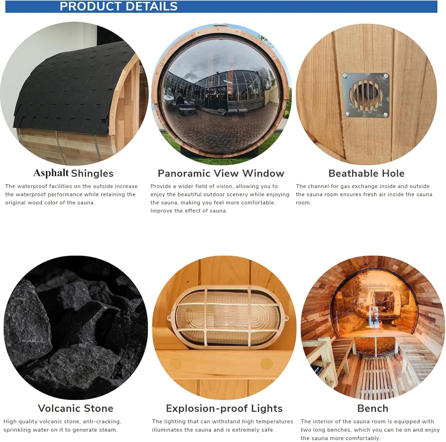 Outdoor Steam Sauna for 8 Person, Panoramic View, 6.2Ft X 7.9Ft Canadian Red Cedar Barrel Sauna with Asphalt Shingles Roof, Wood-Fired Stove, Triple Waterproof System, Chimney Kit, Rain Tarp