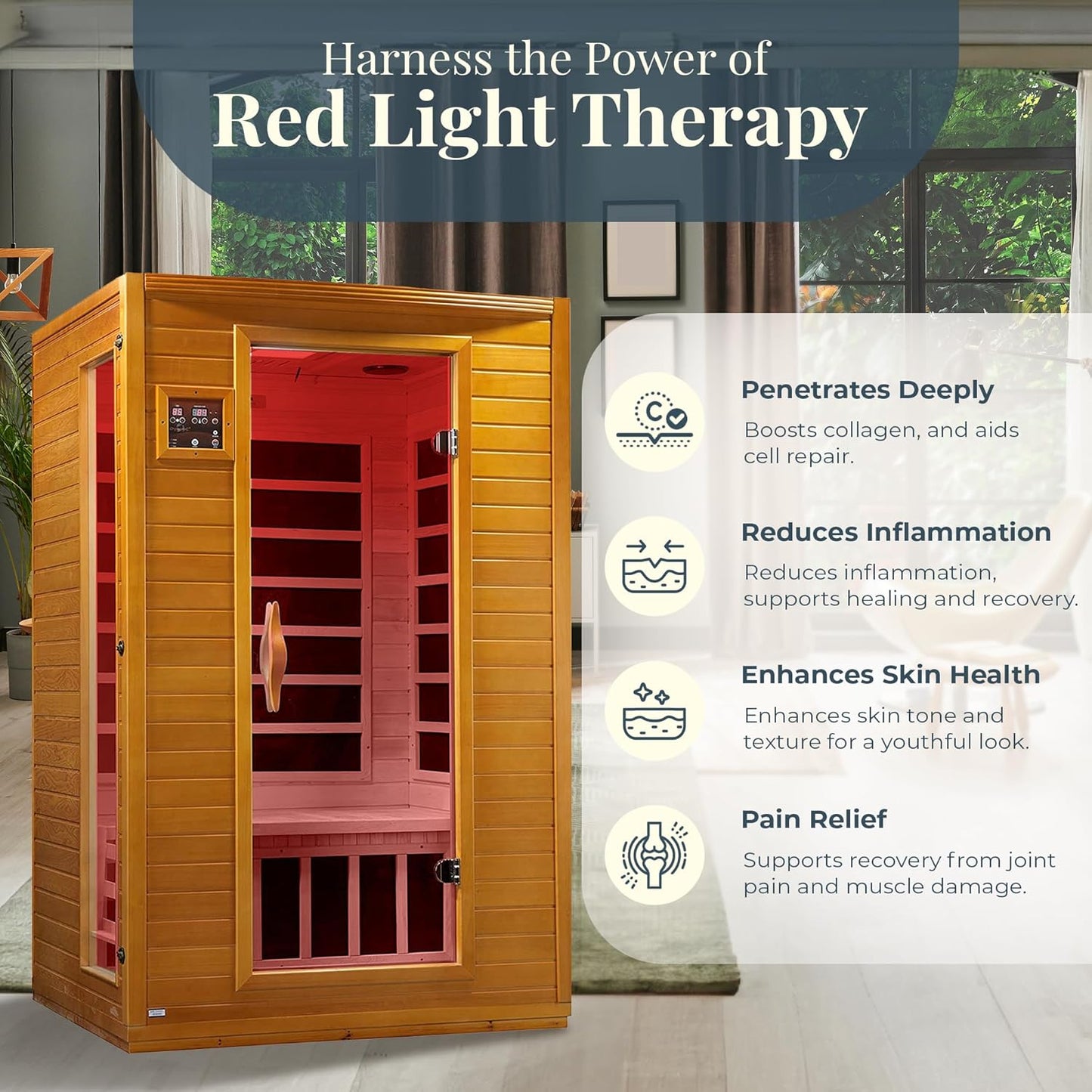 Andora 2-Person Low EMF FAR Infrared Sauna with Red Light Therapy & Bluetooth Speakers | Personal Indoor Dry Heat Sauna for Home & Gym – Made from Canadian Hemlock