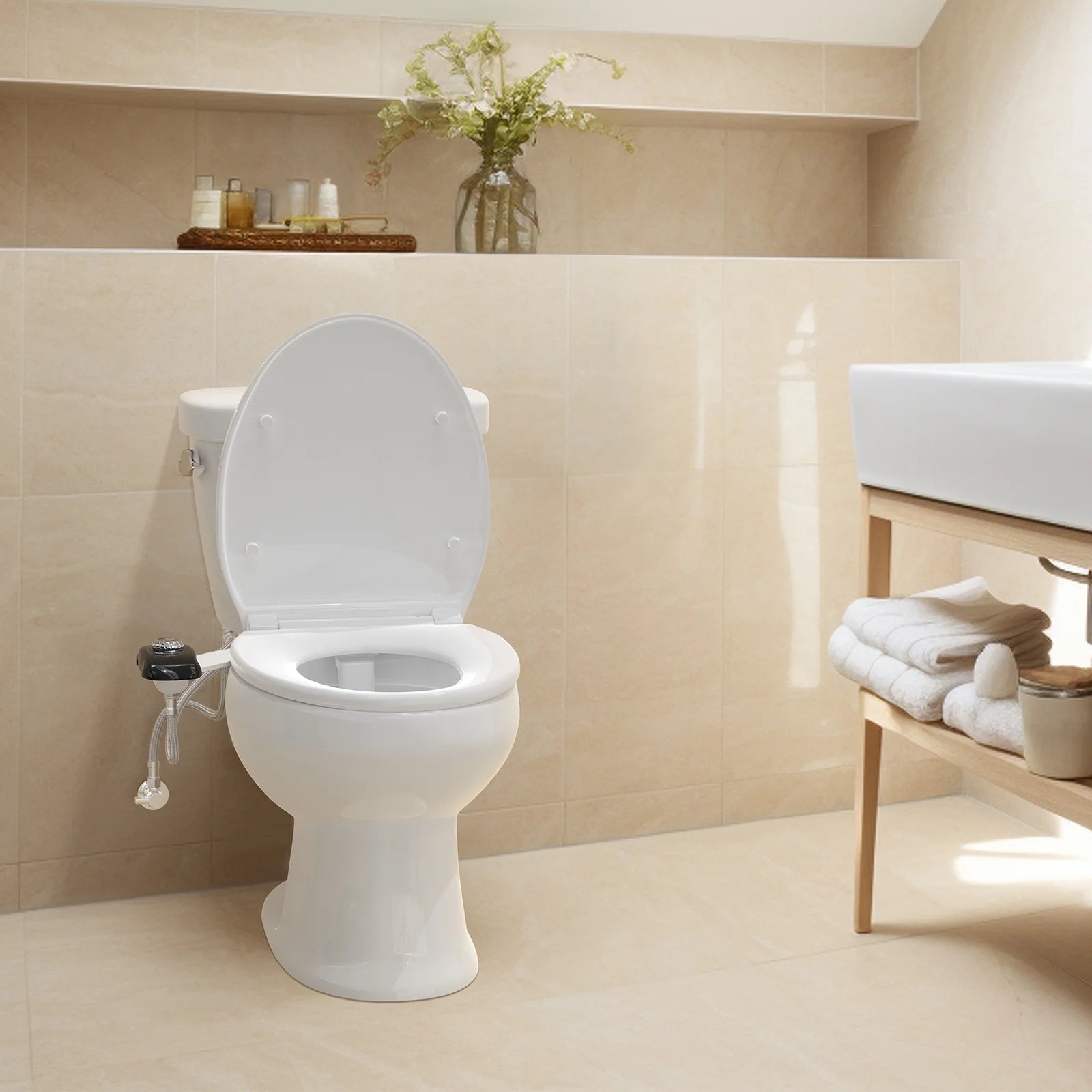 Bidet Attachment: Dual Nozzle , Hidden Nozzle, Adjustable Water Pressure- Black