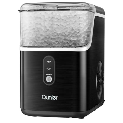Nugget Ice Maker Countertops, 33Lbs per Day Portable Pebble Ice Machine, Crushed Sonic Ice Maker with Soft Chewable Ice for Home, Party, RV, Camping, Stainless Steel Black