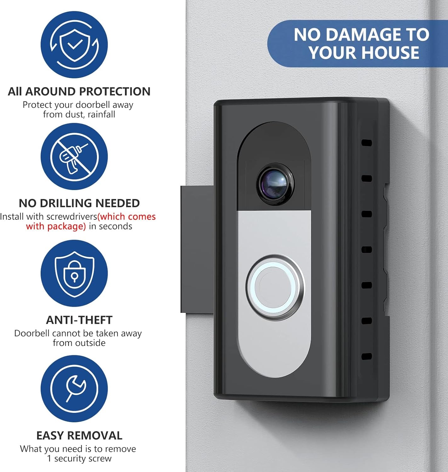 Anti-Theft Video Doorbell Mount Compatible with Ring/Blink Wireless Video Doorbell, Adjustable Mounting Bracket Accessories for Houses, Apartments, Businesses, Not for Security Door