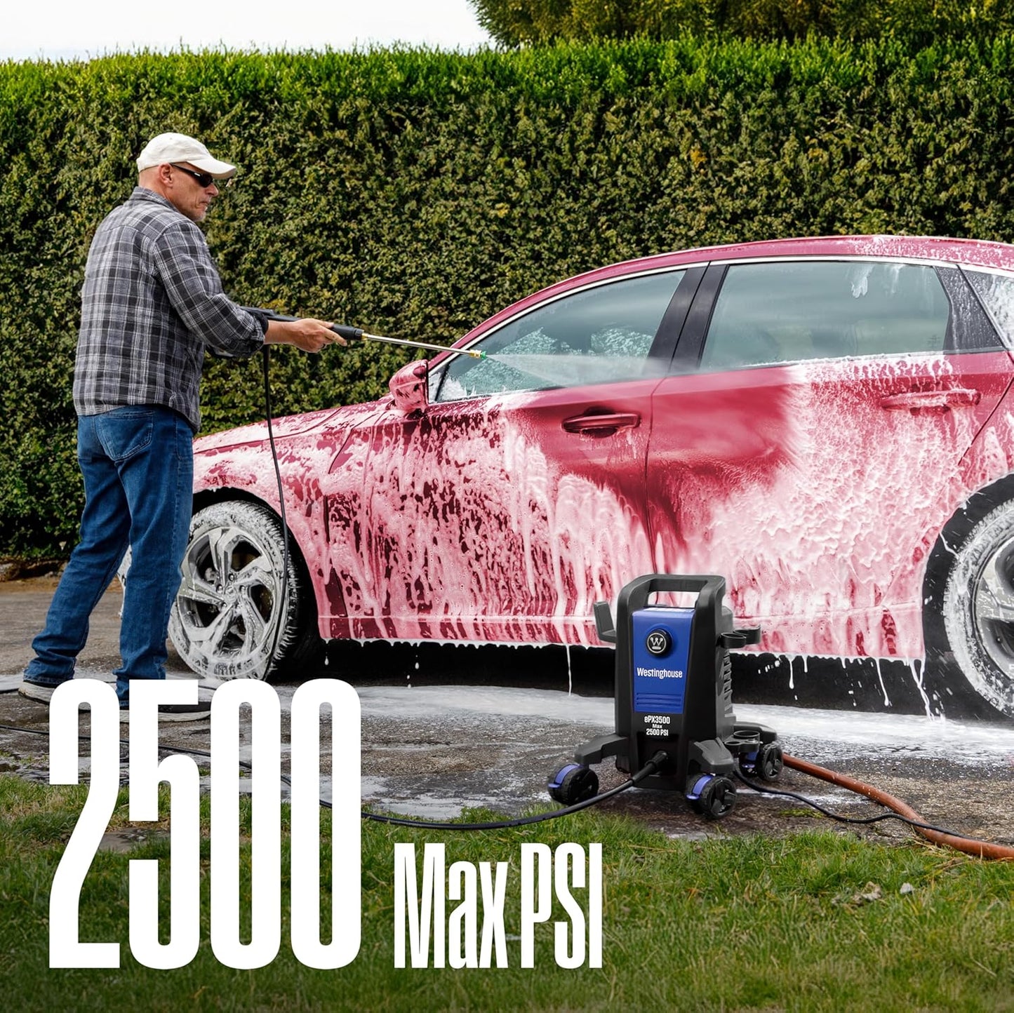 Epx3500 Electric Pressure Washer, 2500 Max PSI 1.76 Max GPM with Anti-Tipping Technology, Onboard Soap Tank, Pro-Style Steel Wand, 5-Nozzle Set, for Cars/Fences/Driveways/Home/Patios