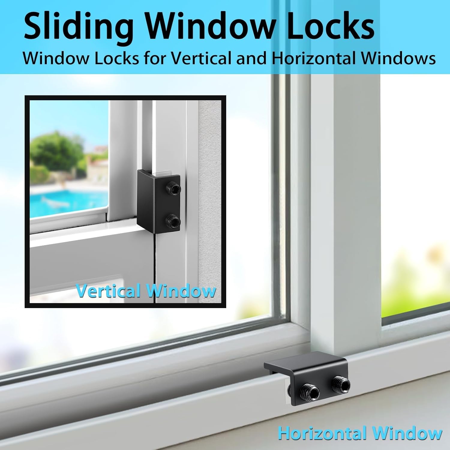 Window Locks,12 Pack Sliding Window Locks with Key for Vertical & Horizontal Sliding Windows Doors,Easv to Install,Adjustable Security Window Lock for Patio Bedroom Home and Office (Black)