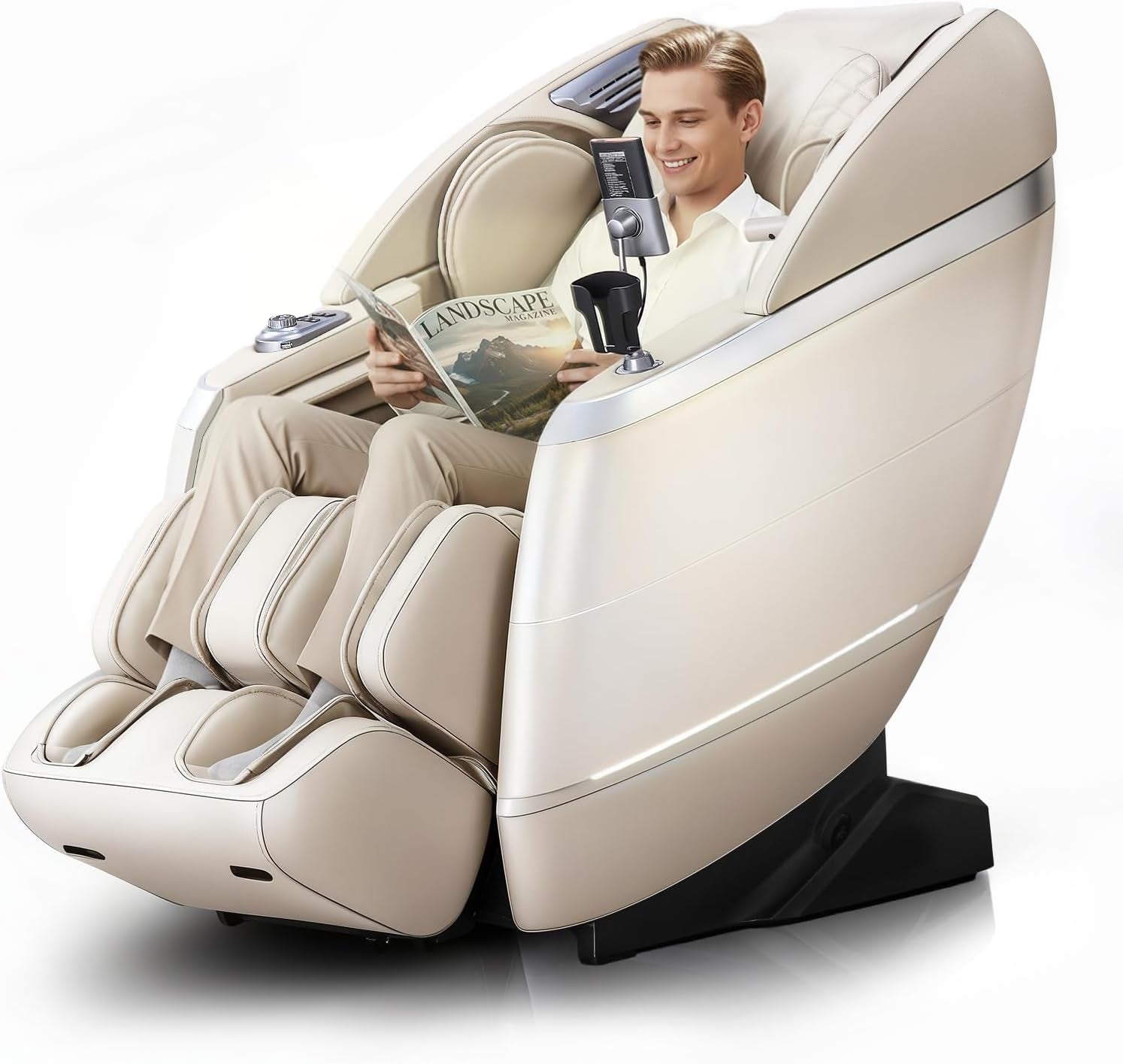 4D Massage Chair Full Body, 166° Flexible Track, 18 Modes, 11 Techniques, 36 Airbag Massage, with Yoga Stretch, Foot Massage, Zero Gravity Massage Recliner（Beige）