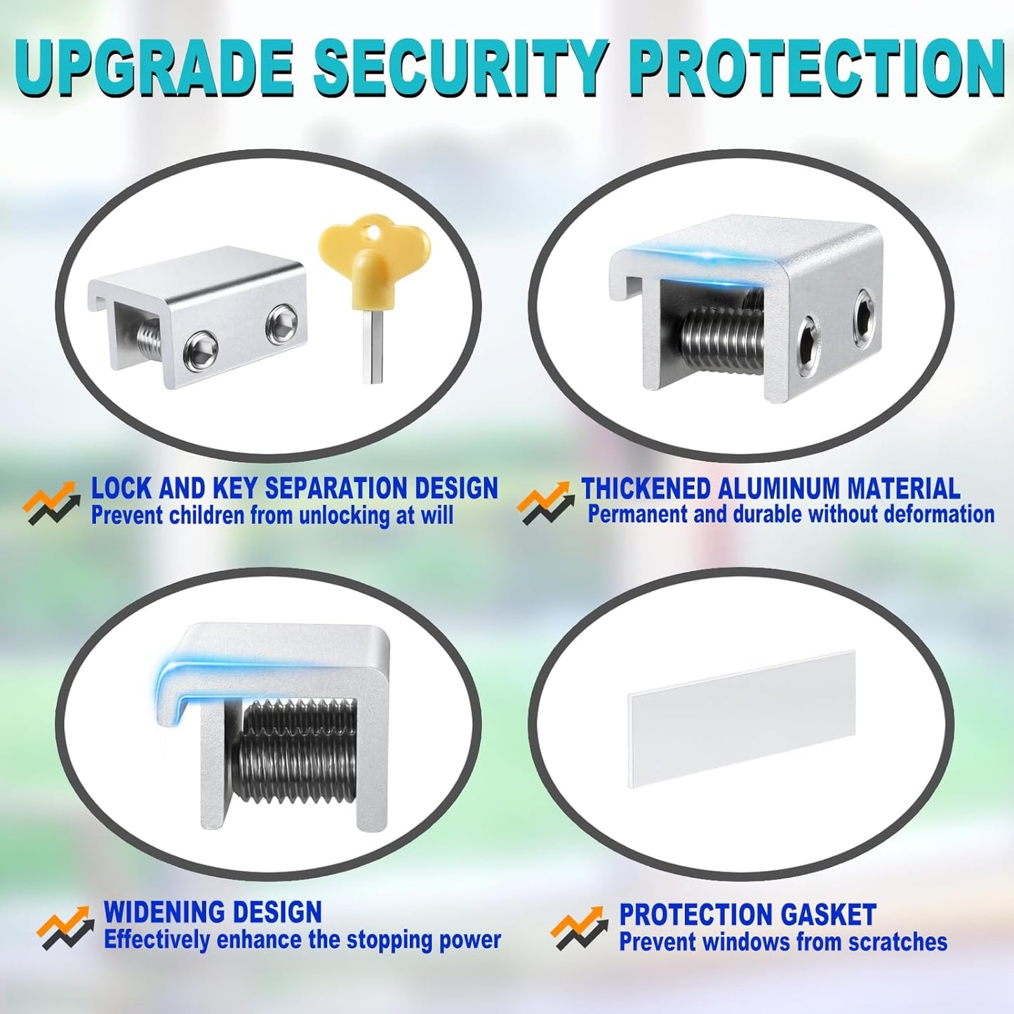 Sliding Window Locks (10 Sets), Security Window Locks with Keys, Adjustable Aluminum Sliding Window Stops, Easy Installation without Drilling, for Vertical and Horizontal Sliding Windows (Silver)