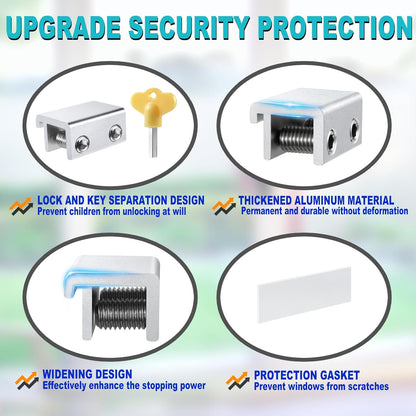 Sliding Window Locks (10 Sets), Security Window Locks with Keys, Adjustable Aluminum Sliding Window Stops, Easy Installation without Drilling, for Vertical and Horizontal Sliding Windows (Silver)