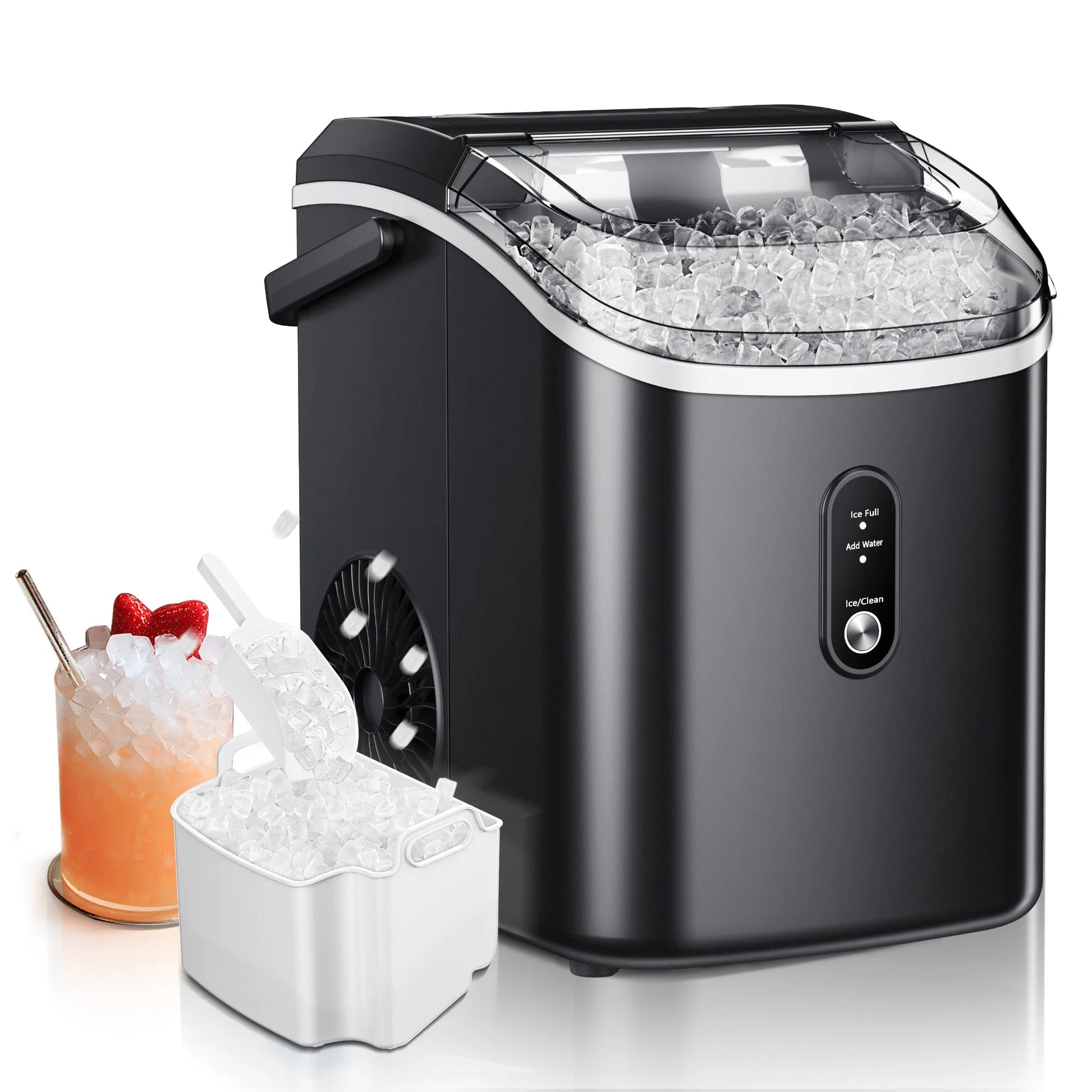 35Lbs/24H Nugget Ice Maker Countertop,Portable Ice Maker Machine with Auto-Cleaning, Black