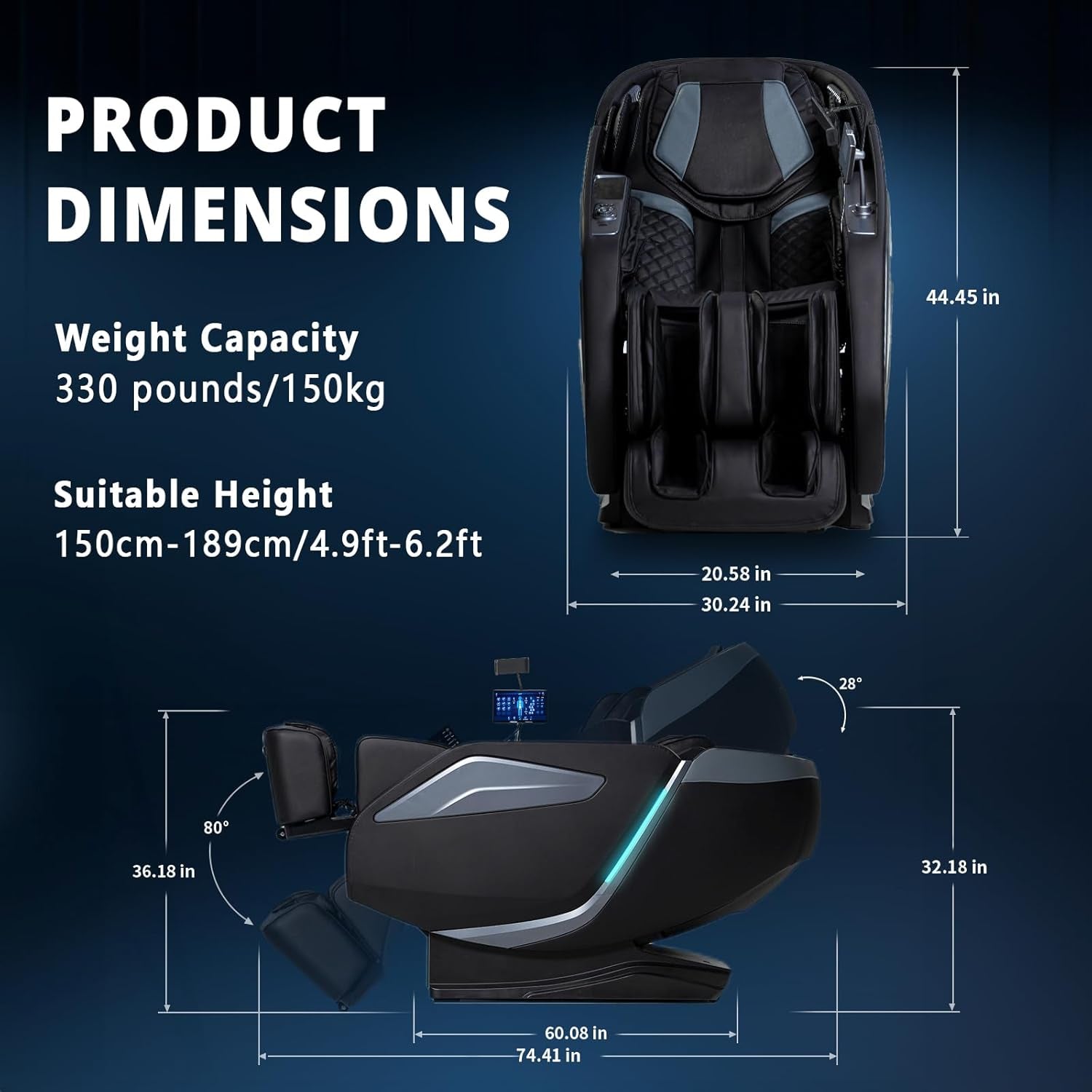 4D Massage Chair Full Body Zero Gravity Recliner - 55“ Sl-Track,15 Auto Modes,11 Massage Technique,40 Airbags Massage,With Yoga Stretch,App Control,Shiatsu Foot Massage(Black)