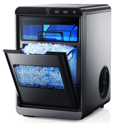 Nugget Ice Maker Countertop, 44.9Lbs per Day Chewable Pebble Nugget Ice Machine with Touch Screen for Home, Kitchen, Office, Stainless Steel, Black