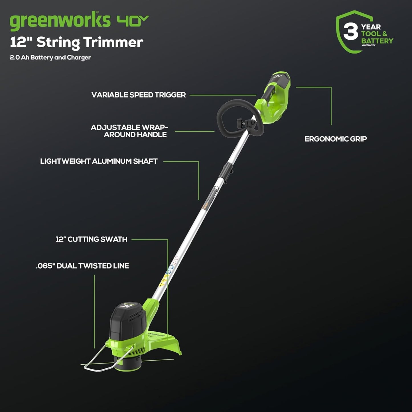40V Lawn Care Combo Kit, Trimmer & Blower for Edging & Leaf Cleanup, 2.0Ah Battery & Charger (Gas-Free Yard Duo)