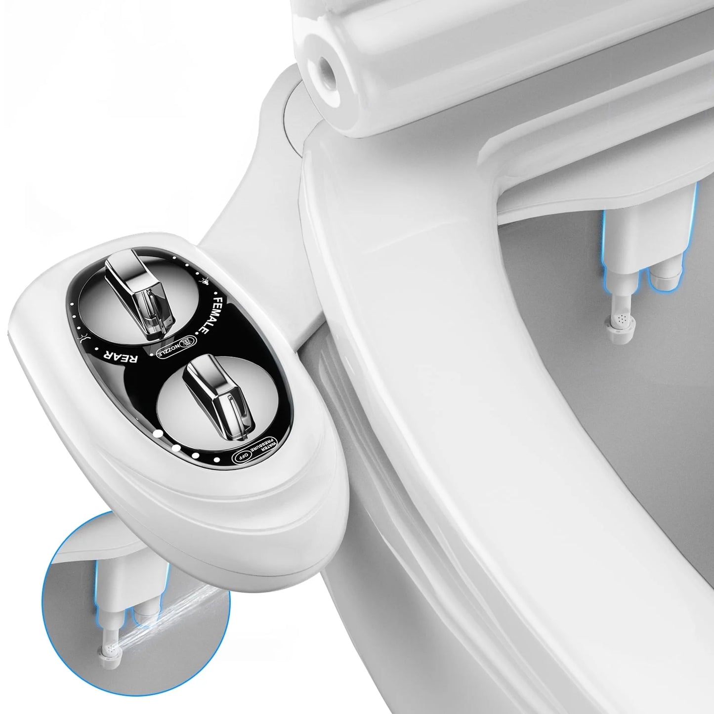 Bidet Attachment for Toilet, Non-Electric Self-Cleaning Bidet Seat Attachment, Fresh Cold Bidet Attachment for Feminine/Posterior Wash, with Adjustable Pressure Control (Blue/White)
