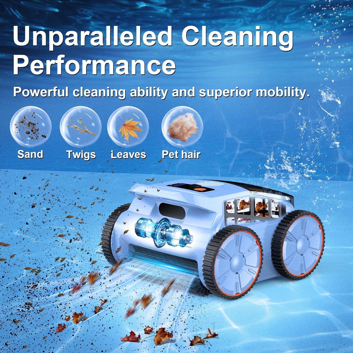 (2025 New) Robotic Pool Vacuum, Robotic Pool Cleaner for Inground Pools, Pool Robot with Smart Navigation, Floor/Wall/Waterline Cleaning, 180 Mins Runtime for Pool up to 2100 Sq.Ft